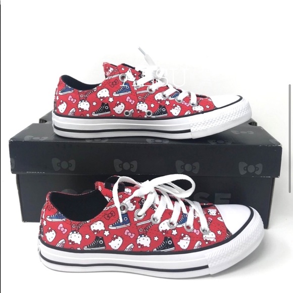 Converse & Hello Kitty 363914F Ctas OX 14F Fiery Red Kids Size Low Top Sneakers - Picture 3 of 8